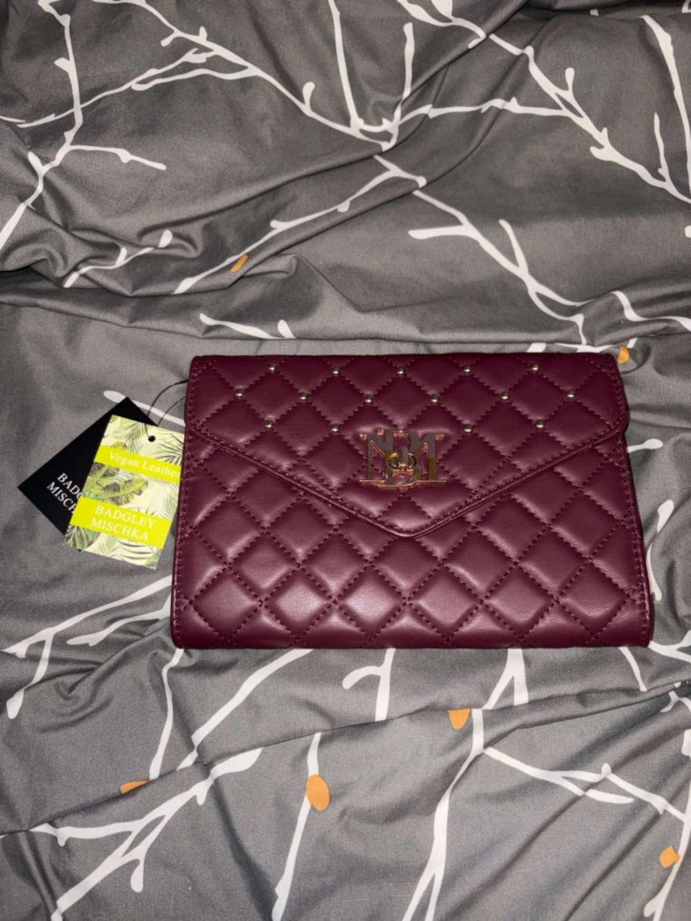 Badgley Mischka Diamond Quilted Crossbody Purse in Plum NWT